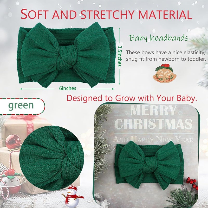 LemonSpace Store Handmade Baby Girls Headbands Bows Soft Stretchy Nylon Hair Bands Hair Accessories with Bows for Newborn Baby Girls Infant Toddlers Kids(Green) - Image 3
